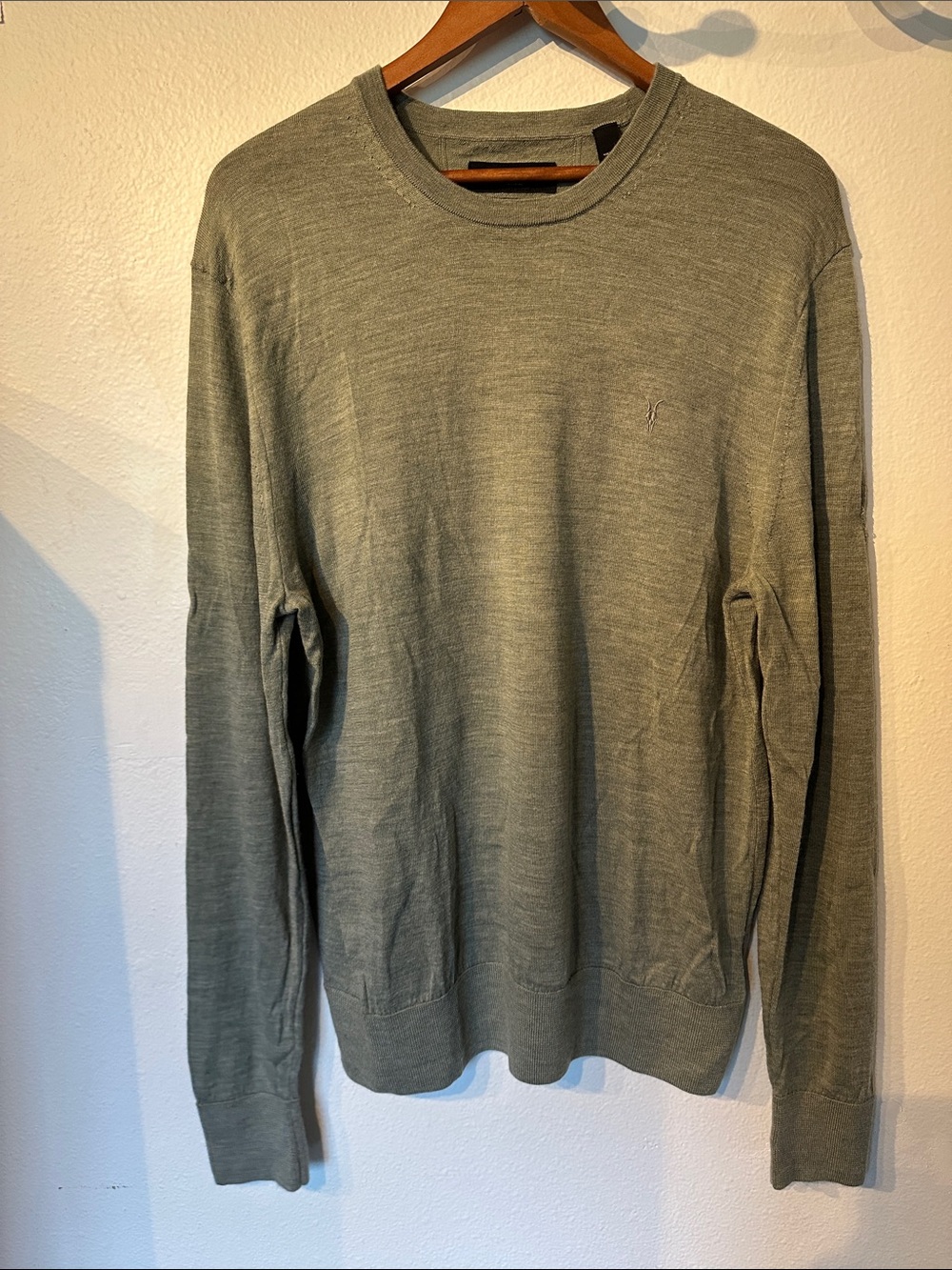 AllSaints 100% Merino Wool Green Crewneck Sweater